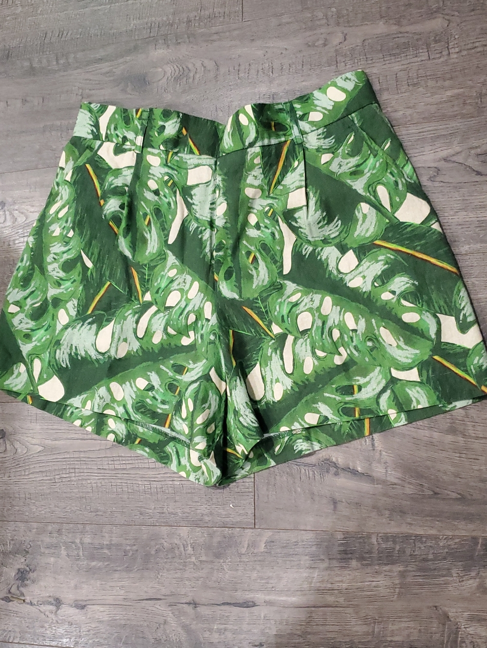 Joie Green and Cream Tropical Leaf Bermuda Shorts